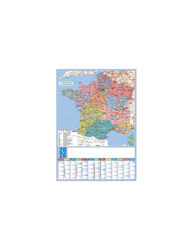 PLANNING REGIONS 2026 - XXL 500X700 MM LEGER 400G - RECTO SEUL - SANS MARQUAGE