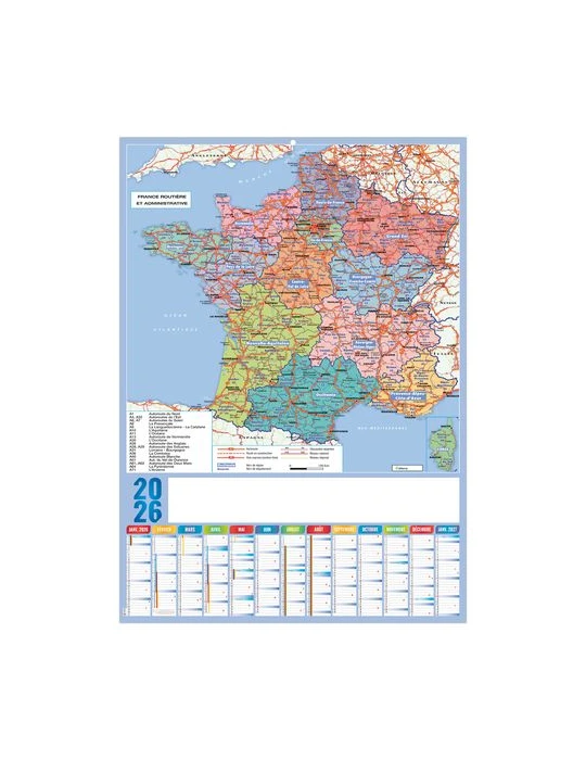 PLANNING REGIONS 2026 - XXL 500X700 MM LEGER 400G - RECTO SEUL - SANS MARQUAGE