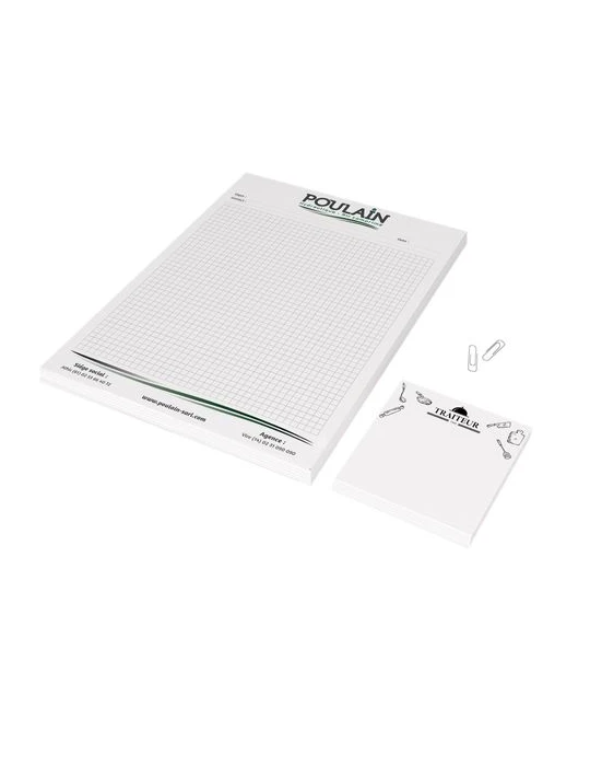 BLOC-NOTE ENCOLLE - MAXI 210 x 297 mm - 30 FEUILLES 80g OFFSET - IMPRESSION RECTO NOIR