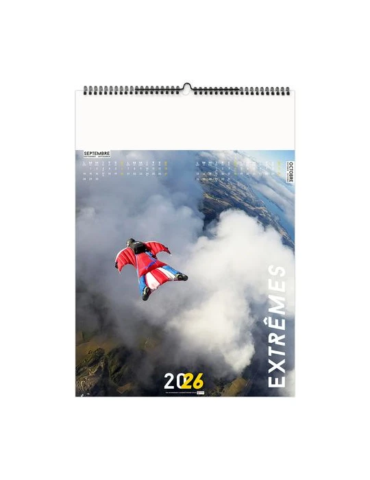 EXTRÊMES 2026 - 6 FEUILLETS - RELIURE BAGUETTE - MARQUAGE 1 COULEUR nombre de pages : 12 pages objet promotionnel éco-responsabl