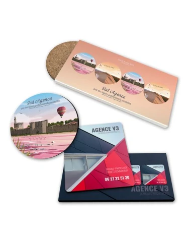 SET DE 4 SOUS-VERRE CARRES COINS ARRONDIS 95 x 95 mm - BOIS FIBRE DURE 3 mm - SOUS ETUI QUADRI 380g SATIMAT PELLICULAGE BRILLANT 2