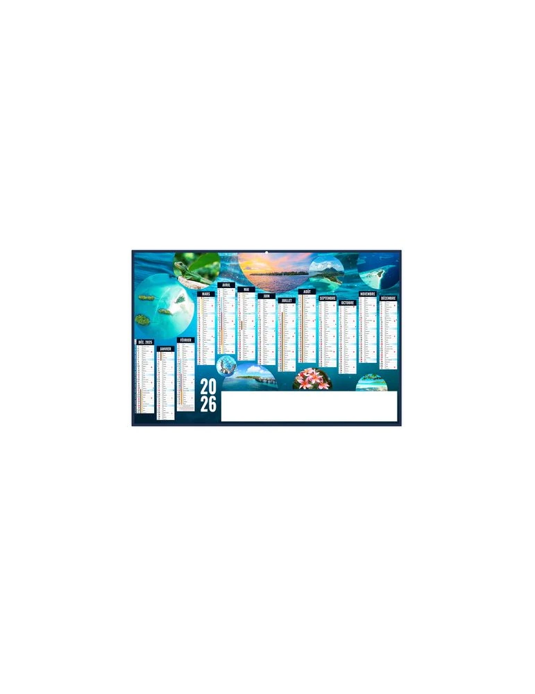 PLANETE 2026 - MAXI 650 x 405 mm - LEGER 400G RECTO SEUL - SANS MARQUAGE - 1 TROU EN TETE personnalisable avec votre logo