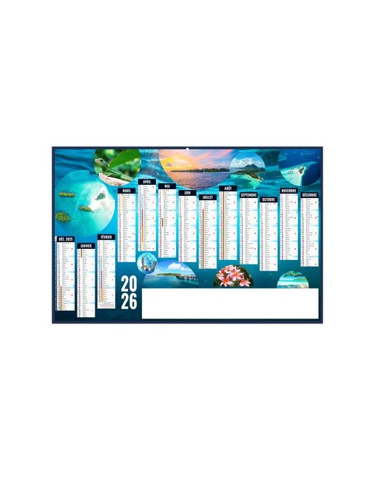PLANETE 2026 - MAXI 650 x 405 mm - LEGER 400G RECTO SEUL - SANS MARQUAGE - 1 TROU EN TETE personnalisable avec votre logo