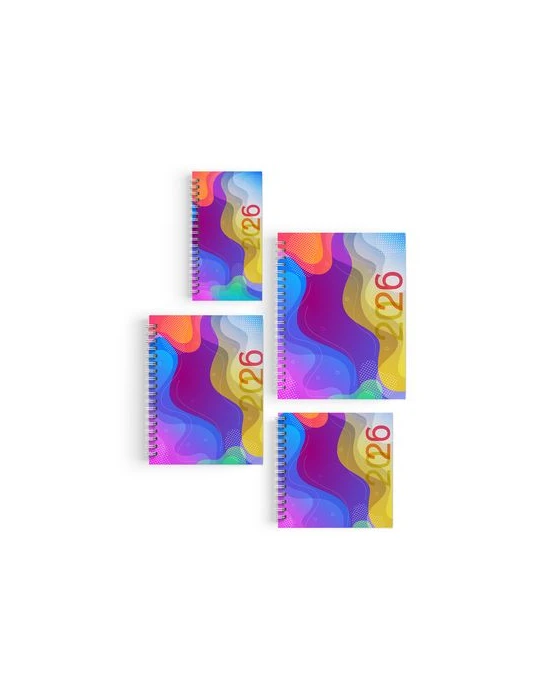 AGENDA SPIRALE MINI 2026 - 90x165mm COUV 400g QUADRI R/V - PELLI MAT 1ERE+4EME - ATLAS + SEMAINIER STANDARD 128 PAGES 80g - SPIR