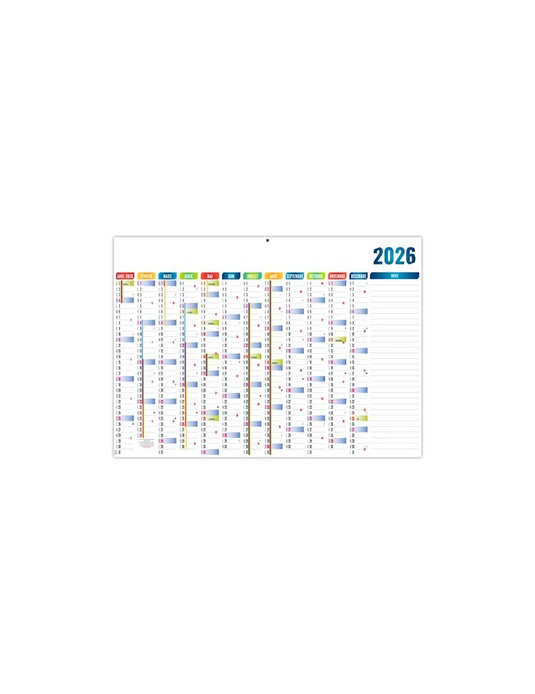 PLANNING BASIQUE 2026 - XXL 700X500 MM LEGER 400G - RECTO SEUL - SANS MARQUAGE