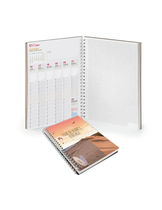 AGENDA SCRIPT BOOK 2026 - 226 x 298 mm - SPIRALE BLANCHE - COUVERTURE PELLICULAGE BRILLANT
