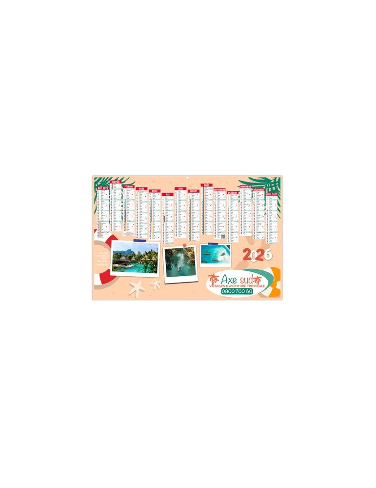 CALENDRIERS BANCAIRES CREATION 2026 - MIDI 430 x 335 mm - LEGER 400G - IMPRESSION RECTO SEUL - 1 TROU EN TETE cadeau entreprise 