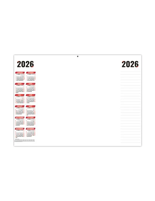 PLANNING SIMPLE 2026 - XXL 700X500 MM LEGER 400G - RECTO SEUL - SANS MARQUAGE