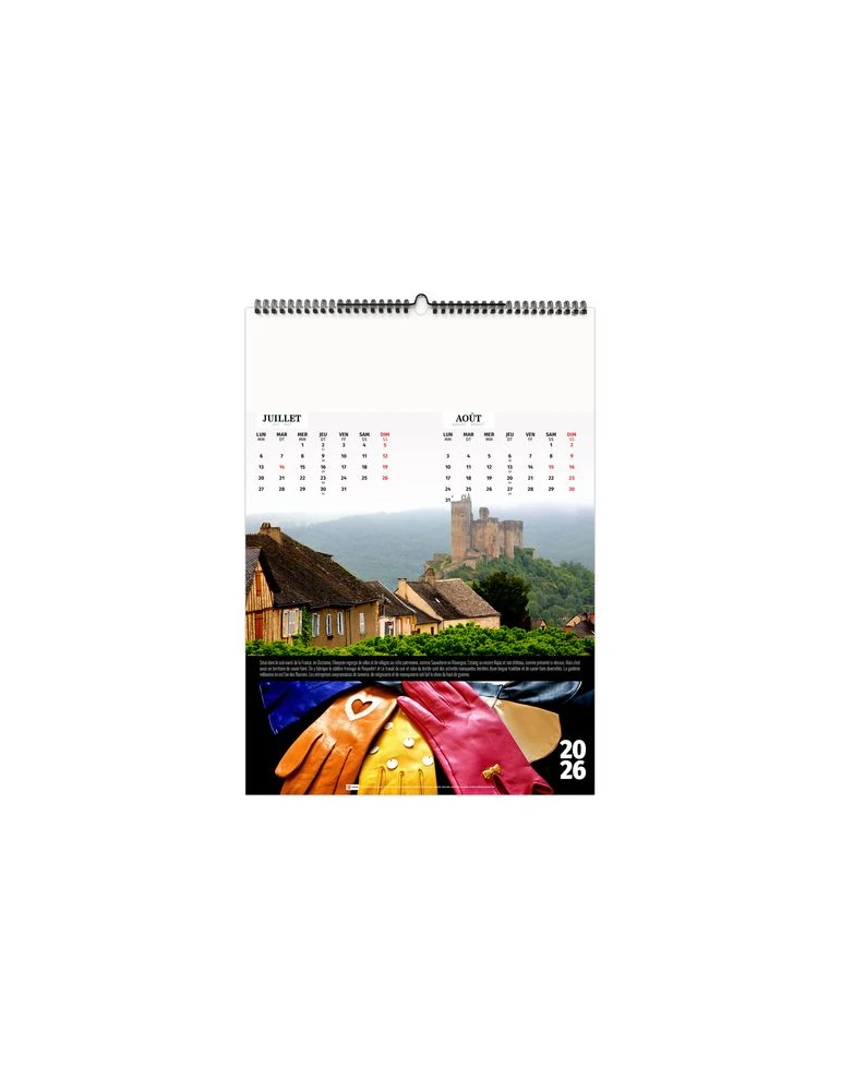 FRANCE PATRIMOINE 2026 - 6 FEUILLETS - RELIURE BAGUETTE - MARQUAGE 1 COULEUR nombre de pages : 12 pages objet promotionnel éco-r