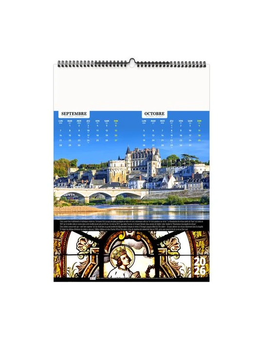 FRANCE PATRIMOINE 2026 - 6 FEUILLETS - RELIURE BAGUETTE - MARQUAGE 1 COULEUR nombre de pages : 12 pages cadeau collaborateur pre