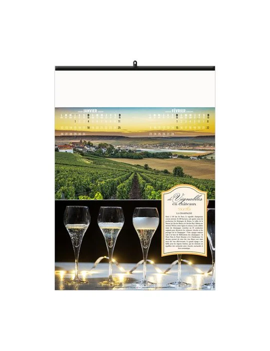 DE VIGNOBLES EN CHÂTEAUX 2026 - 6 FEUILLETS - RELIURE BAGUETTE - MARQUAGE 1 COULEUR nombre de pages : 12 pages goodies publicita