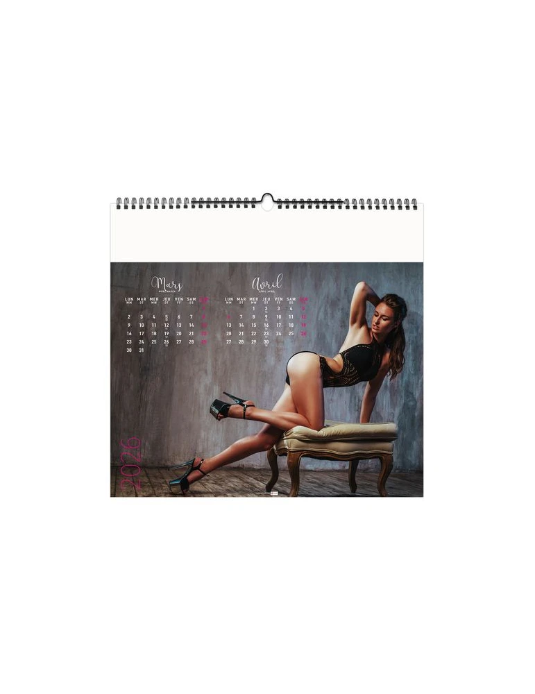 DESSOUS CHICS 2026 - SMALL 330 x 315 mm - SANS MARQUAGE - 6 FEUILLETS - RELIURE BAGUETTE nombre de pages : 12 pages cadeau entre