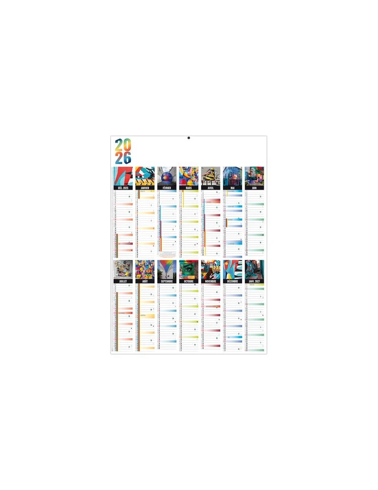 PLANNING MURAL COLOR 2026 - XXL 500X700 MM LEGER 400G - RECTO SEUL - SANS MARQUAGE