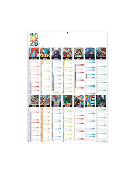 PLANNING MURAL COLOR 2026 - XXL 500X700 MM LEGER 400G - RECTO SEUL - SANS MARQUAGE