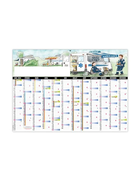 PLANNING AMBULANCE CAMP 2026 - XXL 700X500 MM LEGER 400G - RECTO SEUL - SANS MARQUAGE