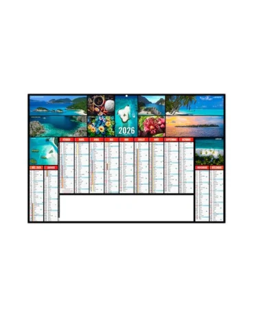ATOLLS 2026 - MAXI 650 x 405 mm - LEGER 400G RECTO SEUL - SANS MARQUAGE - 1 TROU EN TETE personnalisable avec votre logo