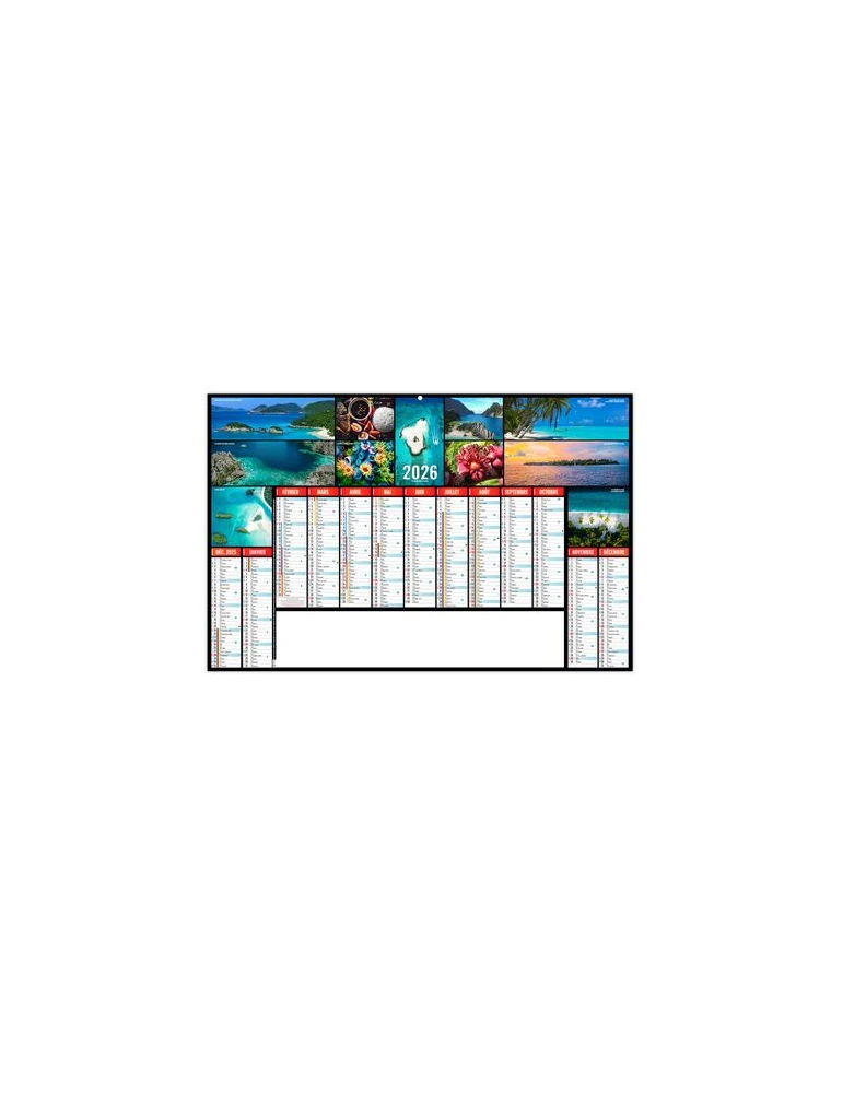 ATOLLS 2026 - MAXI 650 x 405 mm - LEGER 400G RECTO SEUL - SANS MARQUAGE - 1 TROU EN TETE personnalisable avec votre logo