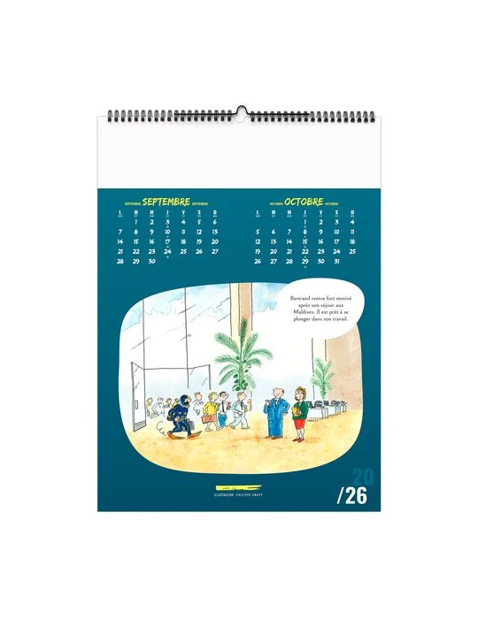 TRAIT D'HUMOUR 2026 - 6 FEUILLETS - RELIURE BAGUETTE - MARQUAGE 1 COULEUR nombre de pages : 12 pages objet promotionnel éco-resp