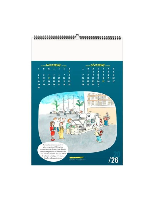 TRAIT D'HUMOUR 2026 - 6 FEUILLETS - RELIURE BAGUETTE - MARQUAGE 1 COULEUR nombre de pages : 12 pages cadeau collaborateur premiu