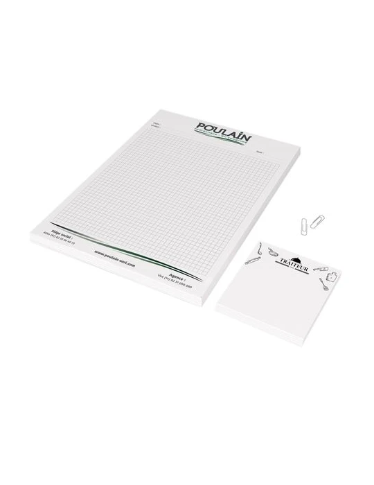 BLOC-NOTE ENCOLLE - MAXI 210 x 297 mm - 100 FEUILLES 80g OFFSET JAUNE PASTEL - IMPRESSION RECTO QUADRI