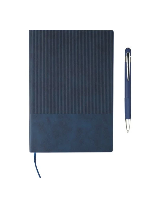 Ensemble carnet A5 et stylo à bille en PU recyclé Tarek Matières : aluminium Couleurs : bleu accessoire événementiel unique