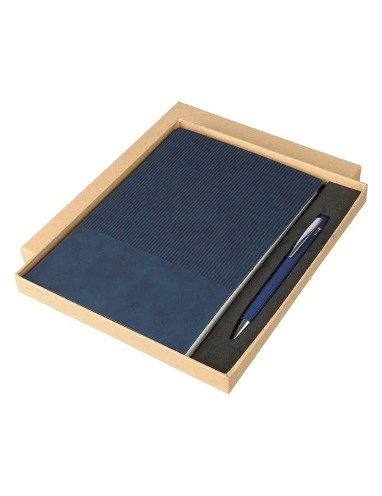 Ensemble carnet A5 et stylo à bille en PU recyclé Tarek Matières : aluminium Couleurs : bleu accessoire événementiel unique