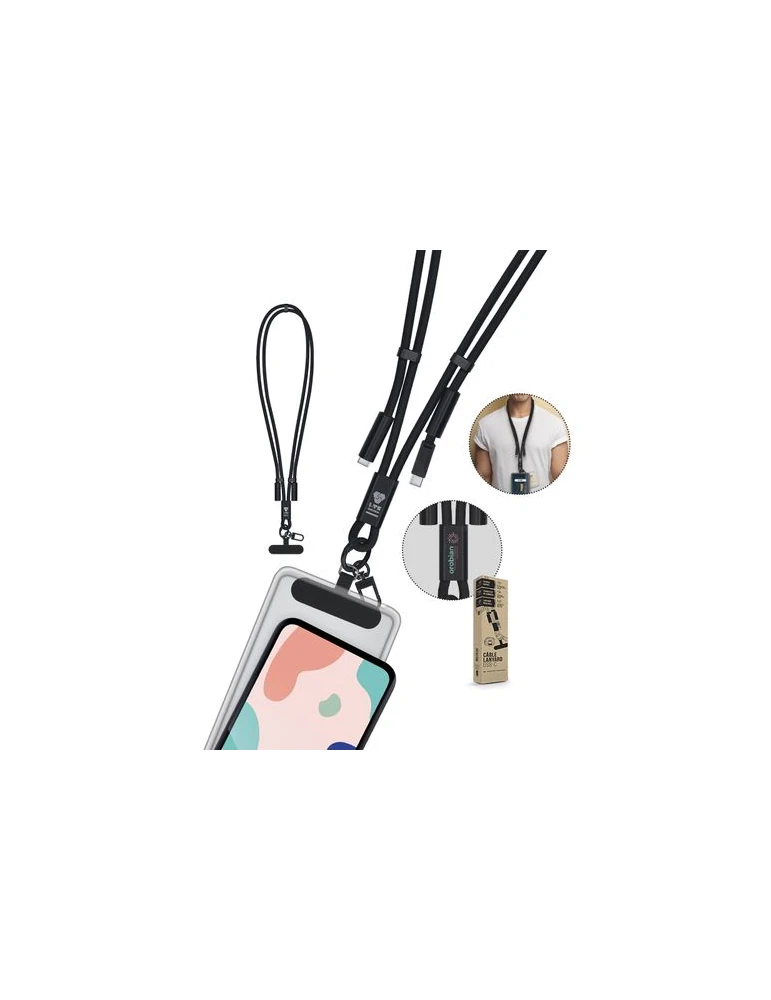 CÂBLE DE CHARGE LANYARD LONGUEUR RÉGLABLE POUR TÉLÉPHONE Matières : alliage d'aluminium Couleurs : noir