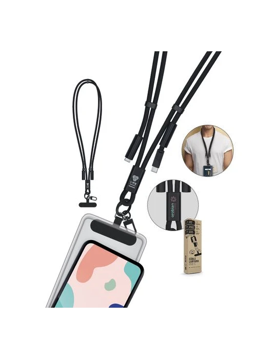 CÂBLE DE CHARGE LANYARD LONGUEUR RÉGLABLE POUR TÉLÉPHONE Matières : alliage d'aluminium Couleurs : noir
