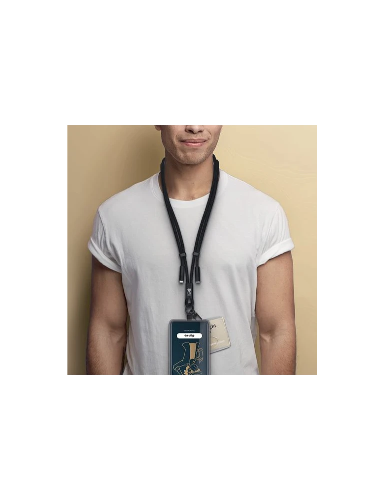 CÂBLE DE CHARGE LANYARD LONGUEUR RÉGLABLE POUR TÉLÉPHONE Matières : alliage d'aluminium Couleurs : noir goodies publicitaire évé