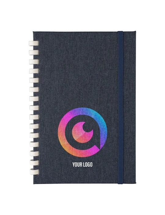 Carnet A6 en rPET Ilias Matières : papier recyclé Couleurs : bleu goodies publicitaire événementiel