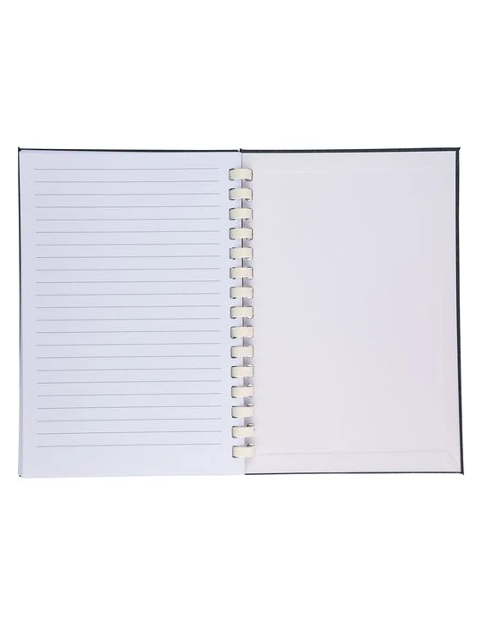 Carnet A6 en rPET Ilias Matières : papier recyclé Couleurs : bleu marquage laser ultra précis