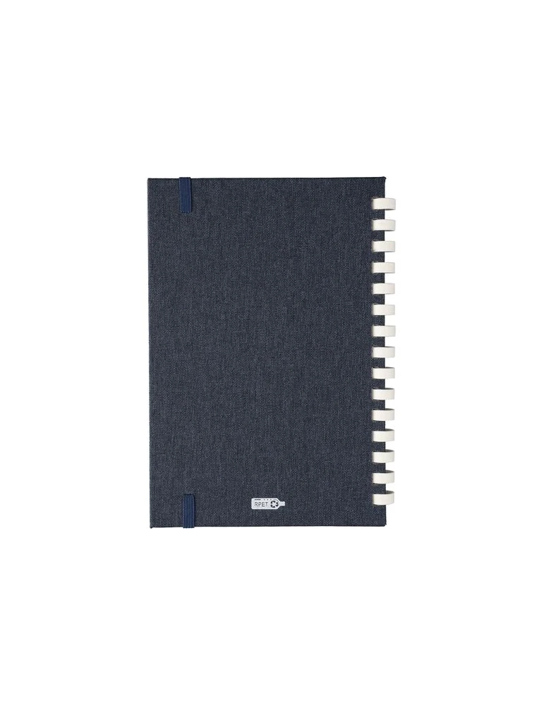 Carnet A6 en rPET Ilias Matières : papier recyclé Couleurs : bleu personnalisation rapide en France