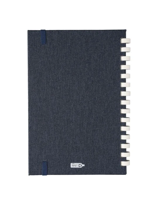 Carnet A6 en rPET Ilias Matières : papier recyclé Couleurs : bleu personnalisation rapide en France