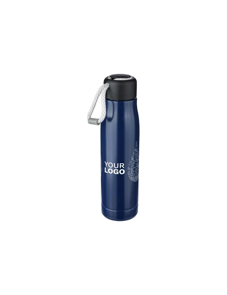 Gourde double paroi de 500 ml en acier inoxydable recyclé Solene Matières : polyester Couleurs : bleu personnalisable avec votre