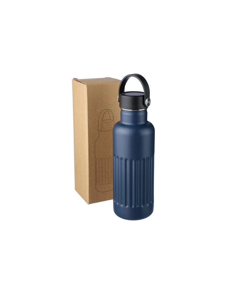 Gourde double paroi de 500 ml en acier inoxydable recyclé Lior Matières : silicone Couleurs : noir objet promo petit budget