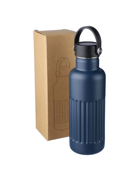 Gourde double paroi de 500 ml en acier inoxydable recyclé Lior Matières : silicone Couleurs : noir objet promo petit budget