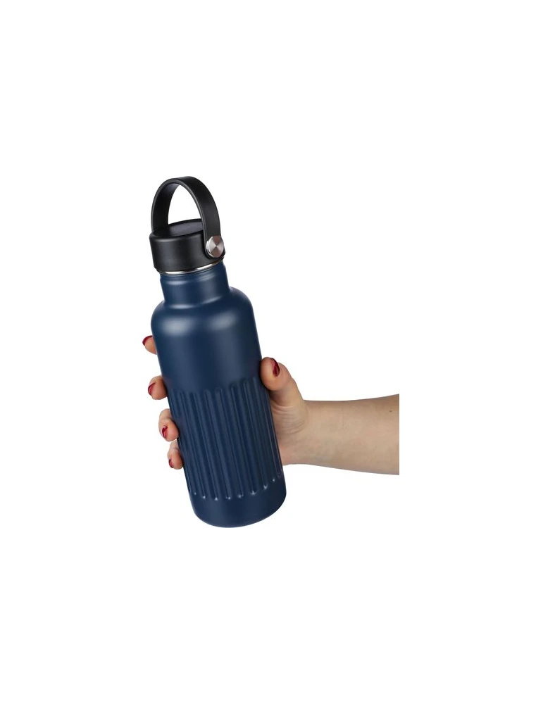 Gourde double paroi de 500 ml en acier inoxydable recyclé Lior Matières : silicone Couleurs : noir impression logo haute qualité