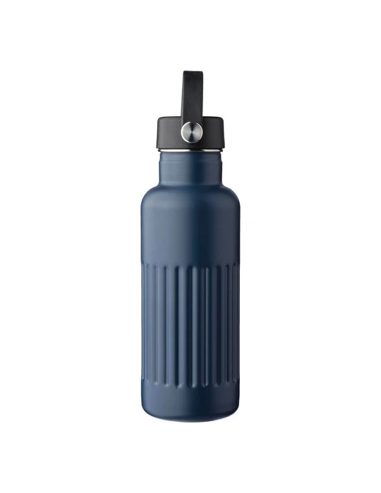 Gourde double paroi de 500 ml en acier inoxydable recyclé Lior Matières : silicone Couleurs : noir personnalisable avec votre lo