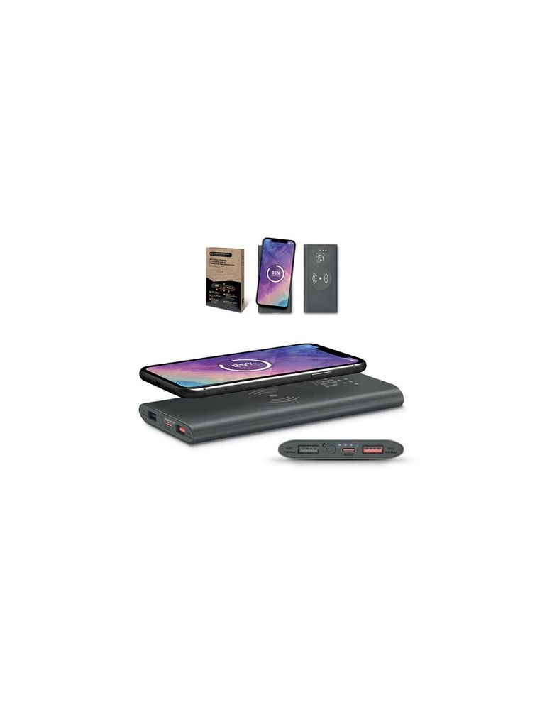 BATTERIE EXTERNE Li-po 8000 mAh ET CHARGEUR PAR INDUCTION 15W Matières : aluminium Couleurs : anthracite