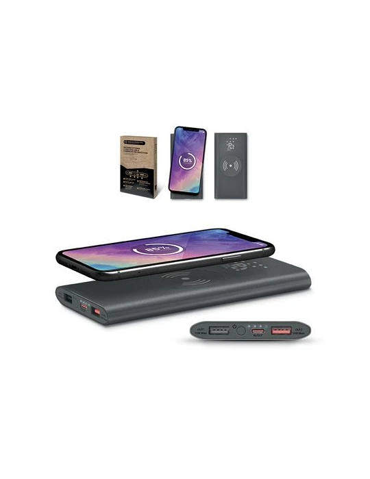 BATTERIE EXTERNE Li-po 8000 mAh ET CHARGEUR PAR INDUCTION 15W Matières : aluminium Couleurs : anthracite