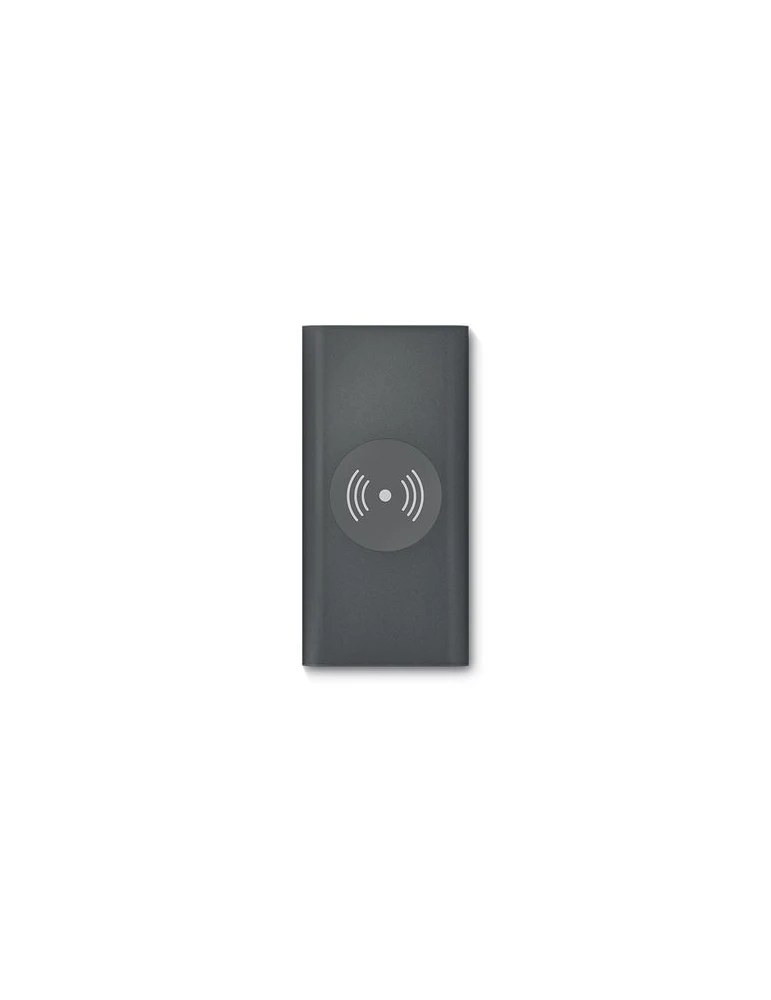BATTERIE EXTERNE Li-po 8000 mAh ET CHARGEUR PAR INDUCTION 15W Matières : aluminium Couleurs : anthracite personnalisable avec vo