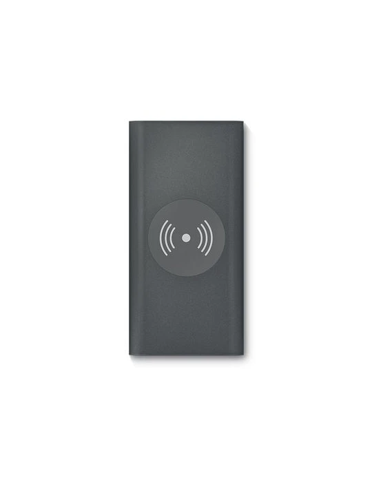 BATTERIE EXTERNE Li-po 8000 mAh ET CHARGEUR PAR INDUCTION 15W Matières : aluminium Couleurs : anthracite personnalisable avec vo