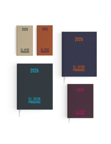 AGENDA EMBOITE TOILE 2026 - MINI 90 x 165 mm - COUVERTURE ARDOISE - SANS MARQUAGE