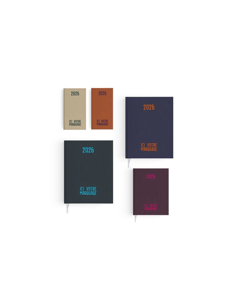 AGENDA EMBOITE TOILE 2026 - MINI 90 x 165 mm - COUVERTURE ARDOISE - SANS MARQUAGE