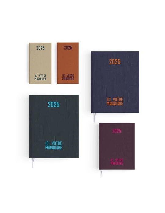 AGENDA EMBOITE TOILE 2026 - MINI 90 x 165 mm - COUVERTURE ARDOISE - SANS MARQUAGE