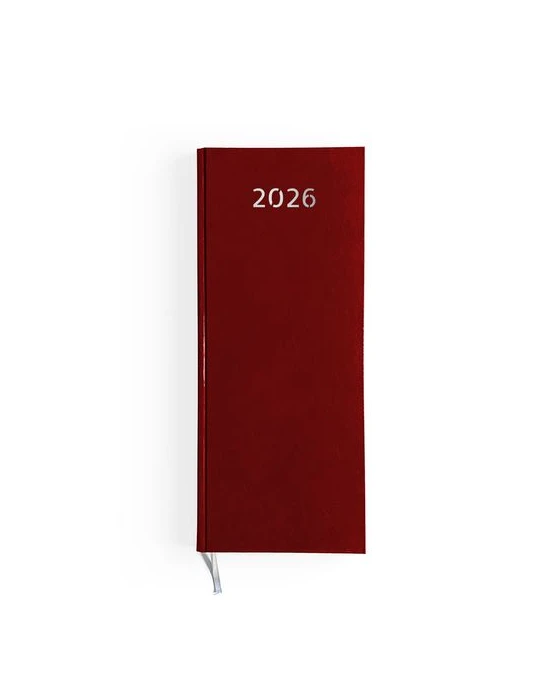 AGENDA DE CAISSE 2026 - DOS CARRE COUSU COLLE EMBOITE - 137 x 335 mm - COUVERTURE BORDEAUX - TRANSFERT A CHAUD
