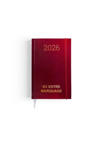 AGENDA DE CHANTIER 2026 - 90 x 140 mm - COUVERTURE BORDEAUX SANS MARQUAGE - ELASTIQUE DE FERMETURE - CRAYON ET PORTE CRAYON