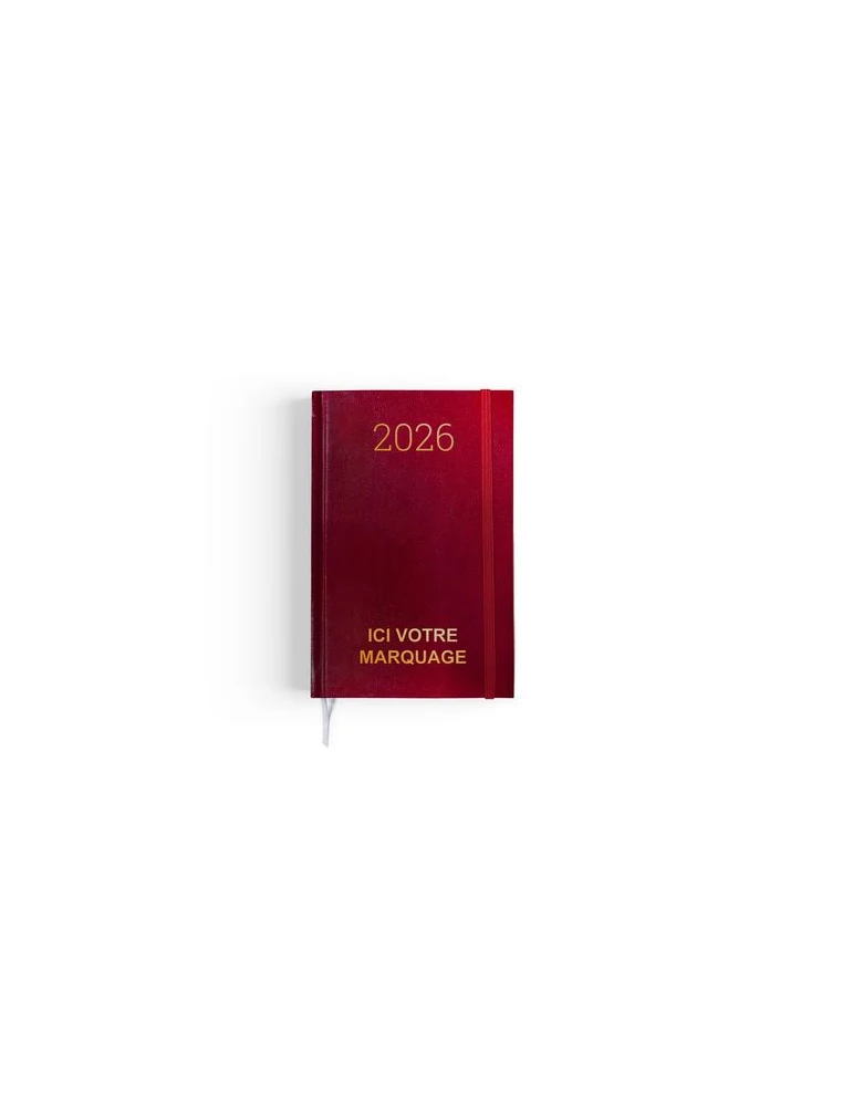 AGENDA DE CHANTIER 2026 - 90 x 140 mm - COUVERTURE BORDEAUX SANS MARQUAGE - ELASTIQUE DE FERMETURE - CRAYON ET PORTE CRAYON