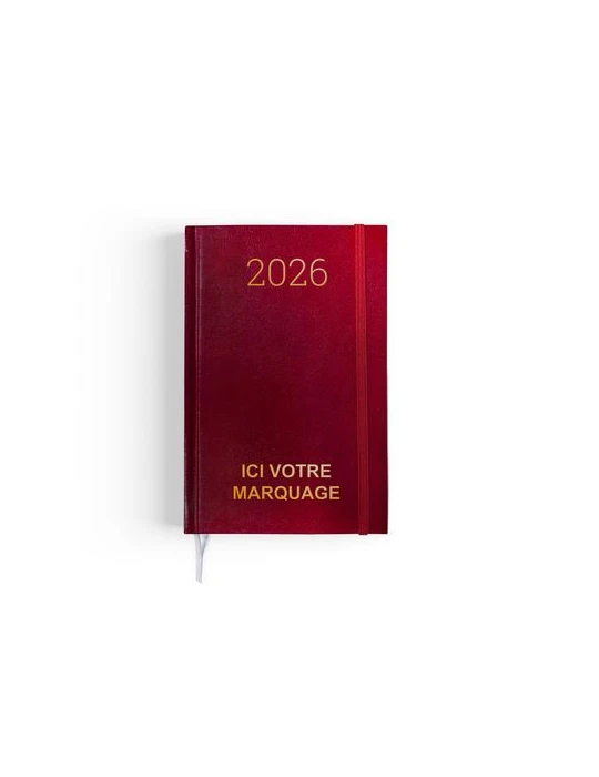 AGENDA DE CHANTIER 2026 - 90 x 140 mm - COUVERTURE BORDEAUX SANS MARQUAGE - ELASTIQUE DE FERMETURE - CRAYON ET PORTE CRAYON