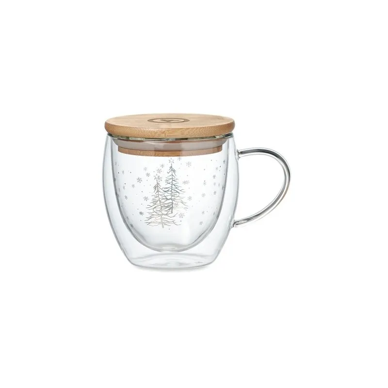 Tasse élégante en verre à double paroi personnalisée - SIAN Taille textile : XXL Couleurs : gris marquage laser ultra précis